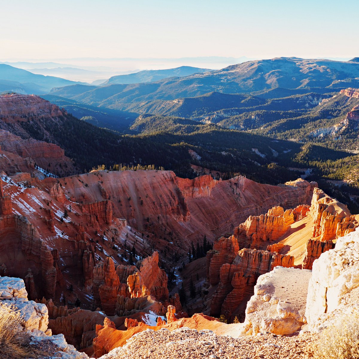 Cedar Breaks National Monument canyon with red rock hoodoos under summer skies